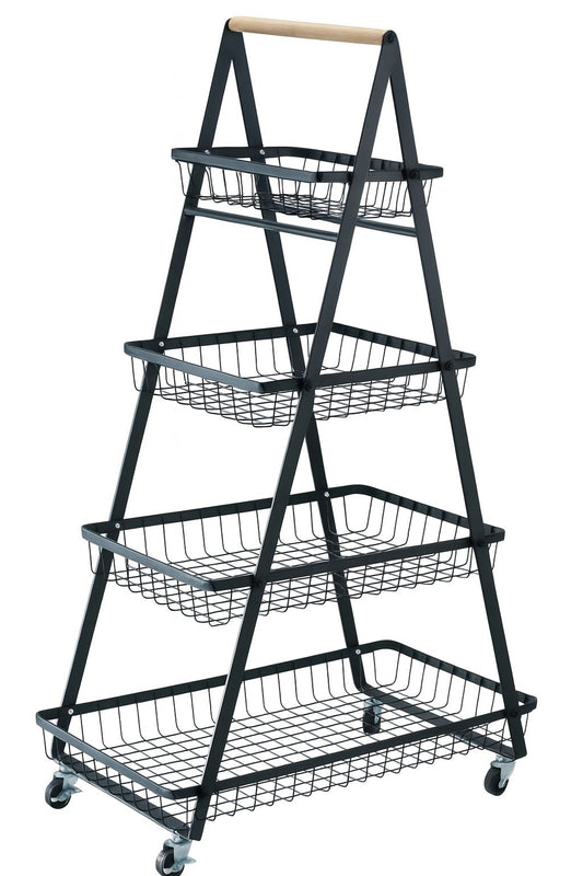4-Tier A-Frame Storage Rack with Baskets & Wheels