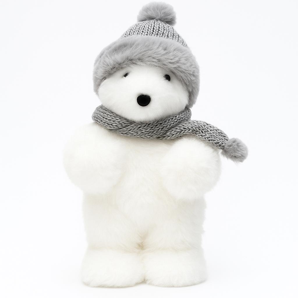 White Polar Bear with Grey Hat & Scarf