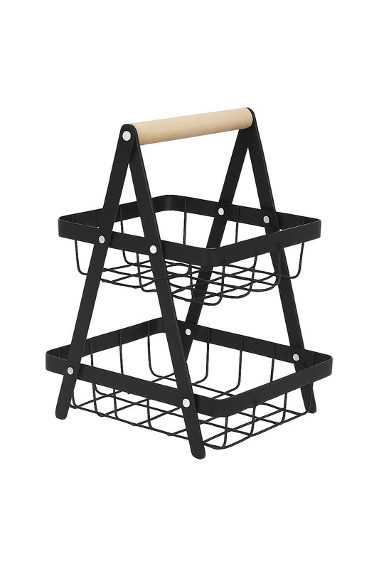 2-Tier A-Frame Metal Basket Organizer with Wooden Handle