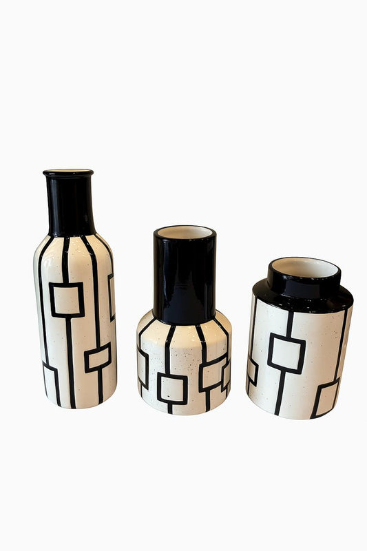 Black & White Geometric Vase Set (3 Pieces)