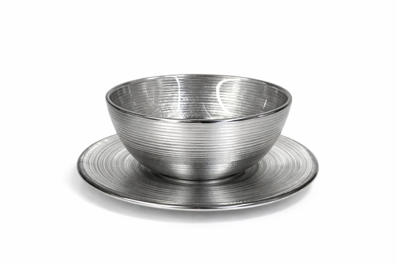 Polished Silver Bowl with Saucer Set of 6