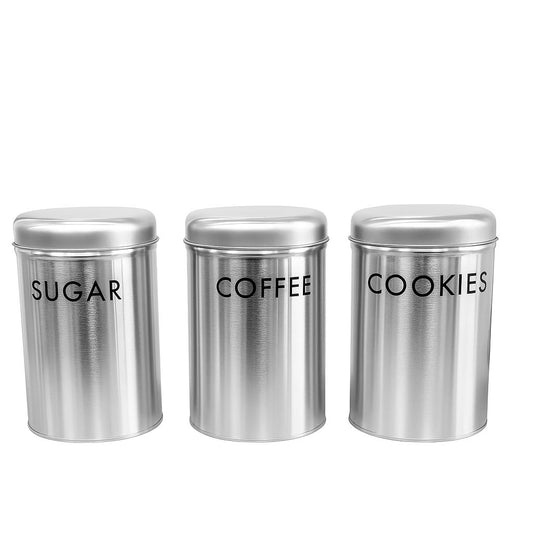 3-Piece Stainless Steel Canister Set – Sugar, Coffee & Cookies