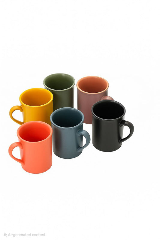 Modern Color Pop Porcelain Mugs – Set of 6 (Assorted Colors)