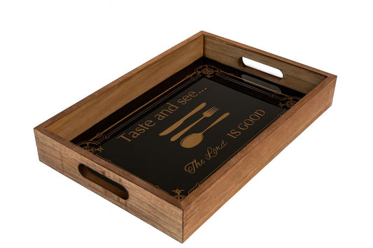 Rustic Wooden Serving Tray with Inspirational Quote