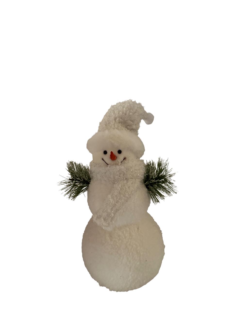 Cozy White Snowman with Pine Branch Arms