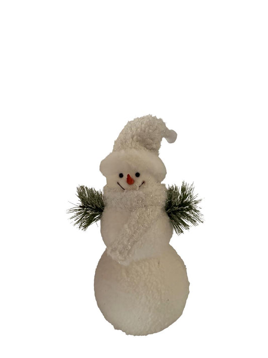 Cozy White Snowman with Pine Branch Arms