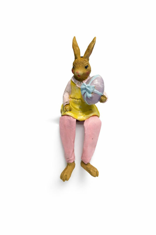 Brown Sitting Rabbit Decoration with Pink Clothes