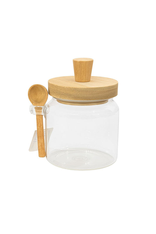 Glass Storage Jar with Wooden Lid & Spoon