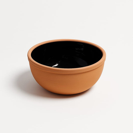 Black-Glazed Clay Serving Bowl