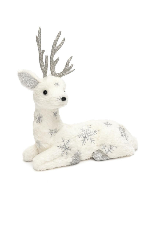 White Reindeer Figurine with Silver Antlers and Snowflake Details