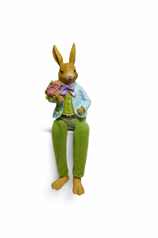 Brown Sitting Rabbit Decoration with Green Clothes