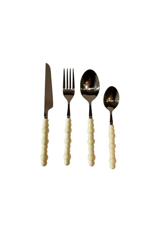 24-Piece Cutlery Set with Textured Cream Handles
