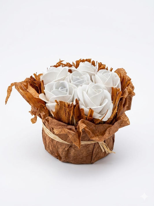 Artificial White Rose Arrangement in Decorative Base