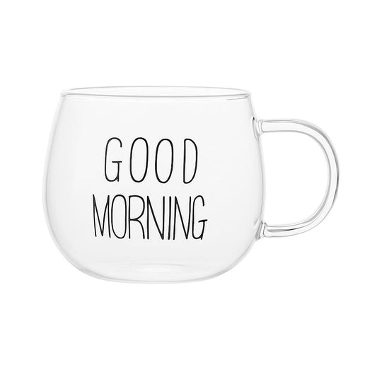 “Good Morning” Round Double-Wall Glass Mug – 1 Piece