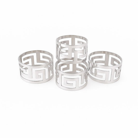 Greek Key Silver Napkin Rings – Set of 4