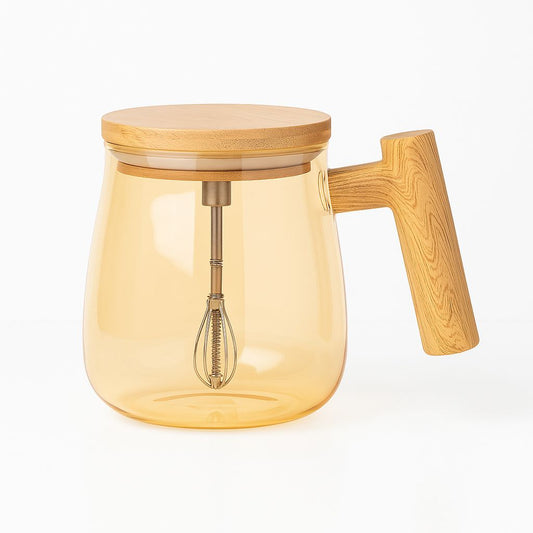 Amber Glass Teapot with Wooden Handle & Lid – Built-In Whisk (1 Piece)