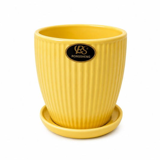 Ribbed Plant Pot with Saucer (11cm)