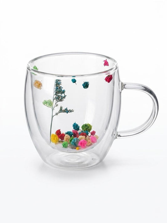Double Wall Floral Glass Mug