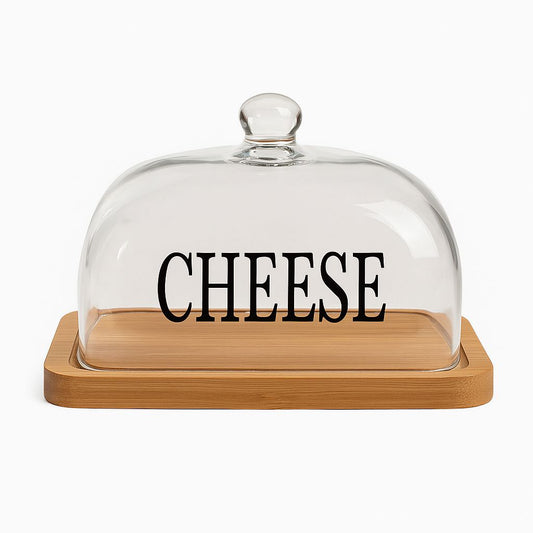 Glass Cheese Dome with Bamboo Base