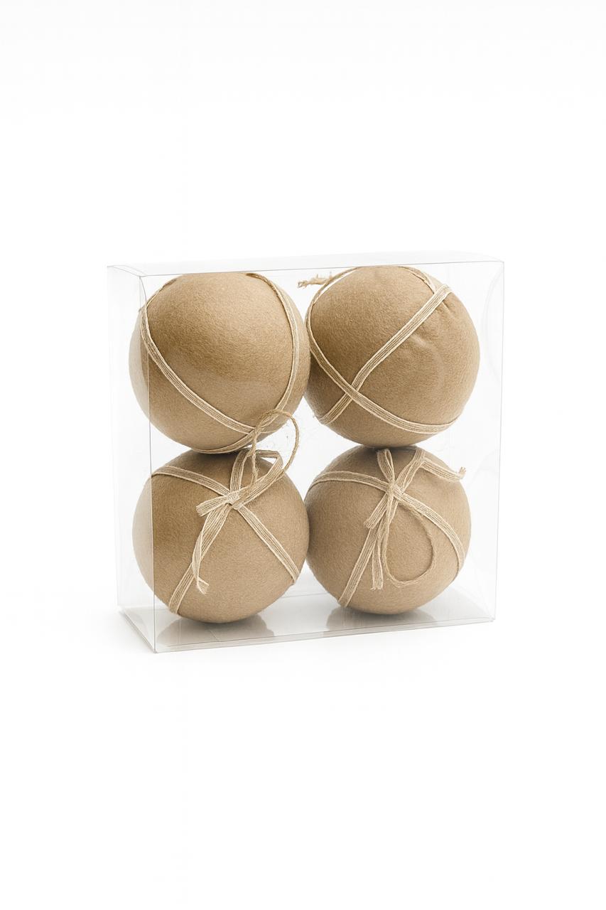 Beige Velvet Ornaments with Ribbon Detail – Set of 4 (12cm)