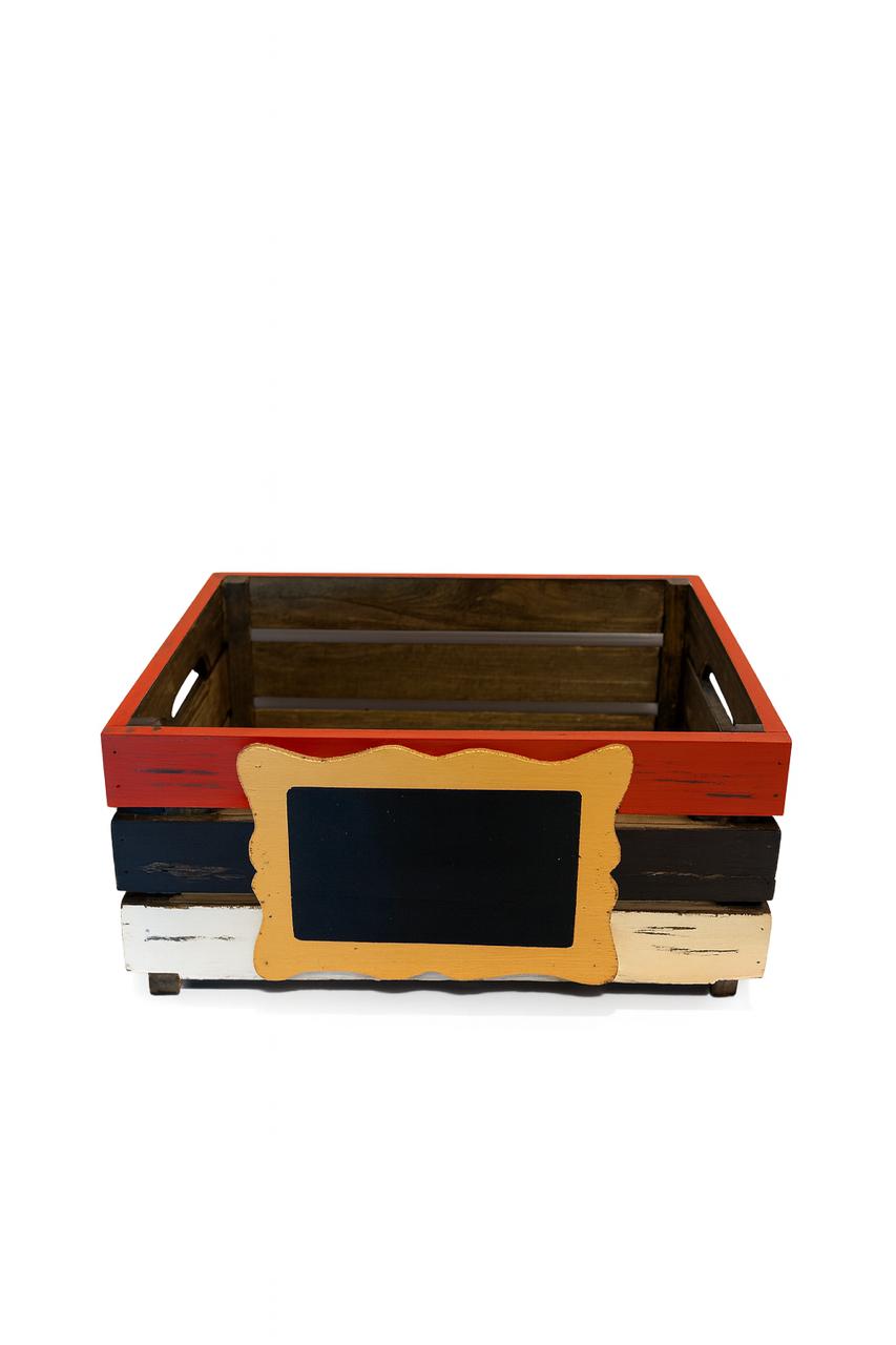 Multicolor Wooden Storage Crate with Chalkboard Label