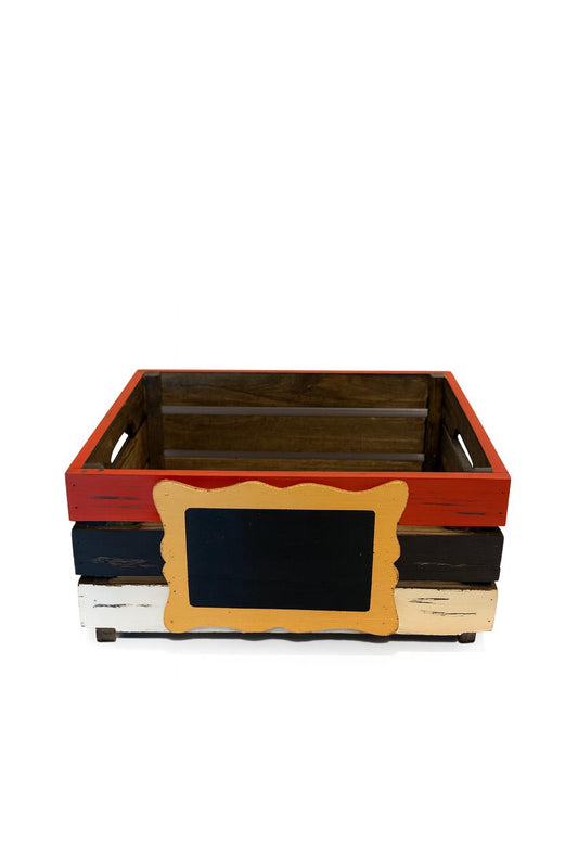 Multicolor Wooden Storage Crate with Chalkboard Label