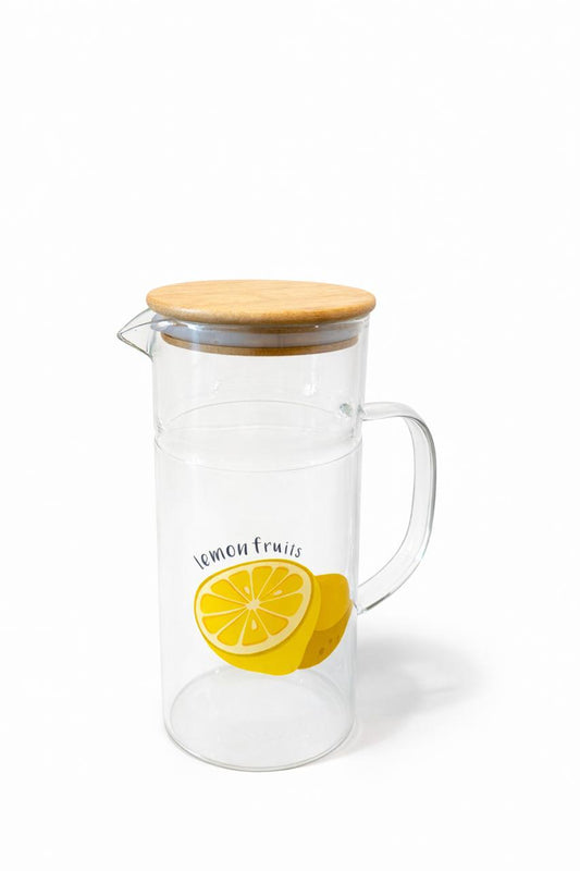Lemon Print Glass Pitcher with Lid