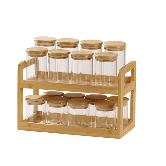 12-Piece Glass Spice Jar Set with Bamboo Rack
