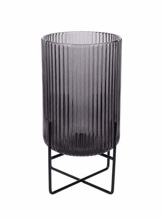 Decorative Glass Vase with Metal Stand - 29cm