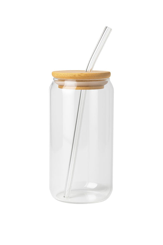 Glass Bottle with Bamboo Lid & Straw
