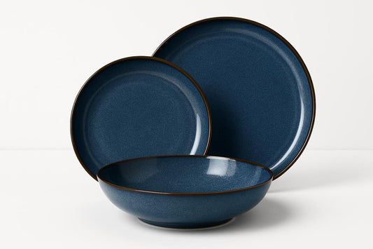 Stoneware Dinnerware Set – Deep Midnight Blue with Dark Rim