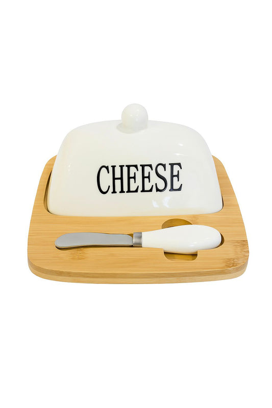 Porcelain Cheese Dome with Bamboo Board & Knife