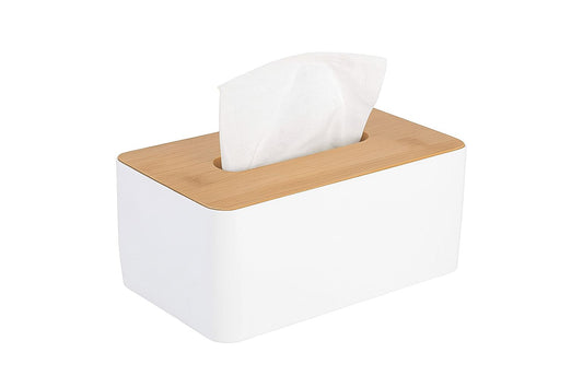 Bamboo & Black-White Tissue Box Cover Set – Modern Minimalist Duo