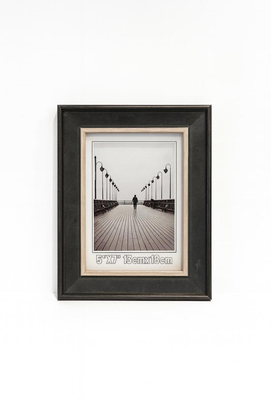 Dark Wooden Photo Frame with Beige Inner Border – 13x18 cm (5x7”)