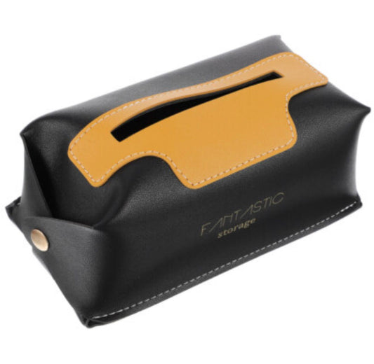 Faux Leather Tissue Pouch Black-White