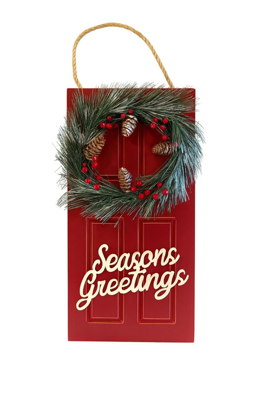 Red “Season’s Greetings” Door Décor with Wreath