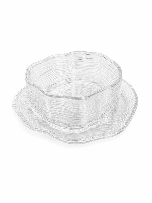 Wavy Glass Dessert Bowl & Plate Set of 6