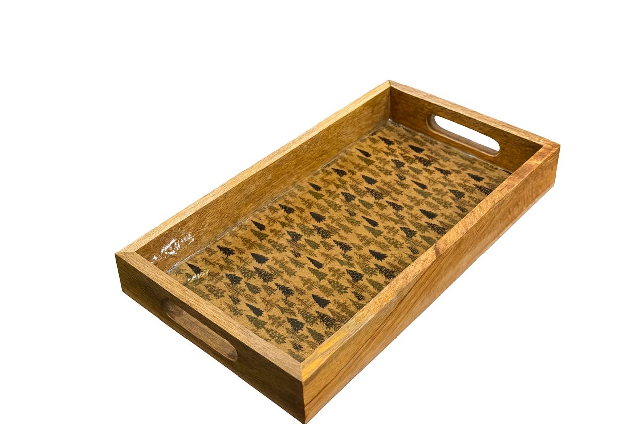 Rectangular Wooden Serving Tray – Forest Pattern
