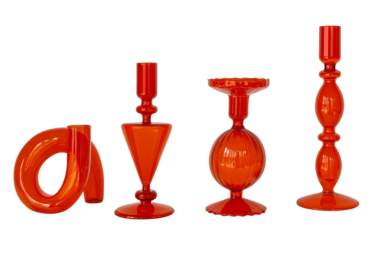 Set of 4 Modern Amber Glass Candle Holders