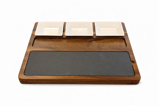 Serving Board with Integrated Dishes & Stone Presentation Surface