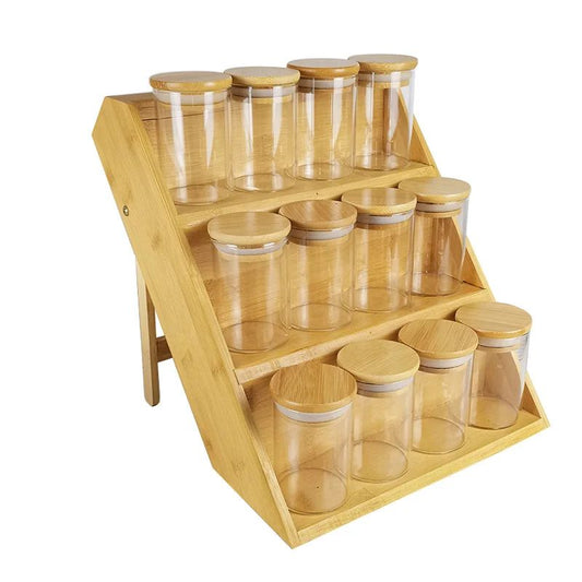 12-Piece Glass Jar Set with Wooden Rack