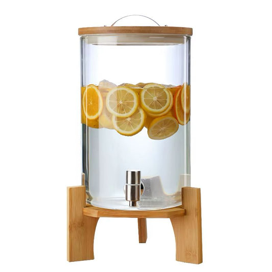 Bamboo Glass Beverage Dispenser – 8L Refreshment Station