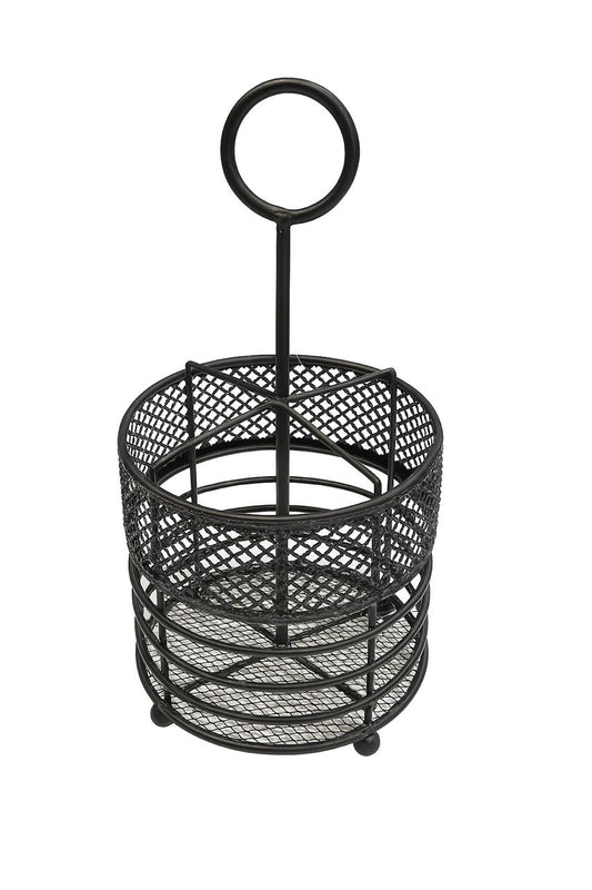Black Metal Cutlery Holder with Handle – 4 Compartments