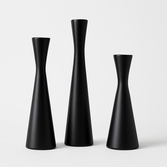 Matte Black Modern Candle Holders (Set of 3)
