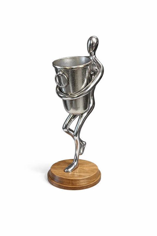 Artistic Figurine Ice Bucket on Wooden Base