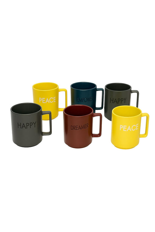 Affirmation Porcelain Mugs – Set of 6 (Empower, Peace, Happy, Dreamer)