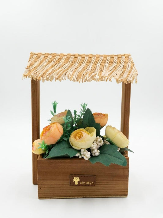 Artificial Floral Arrangement in Wooden Decorative Stand