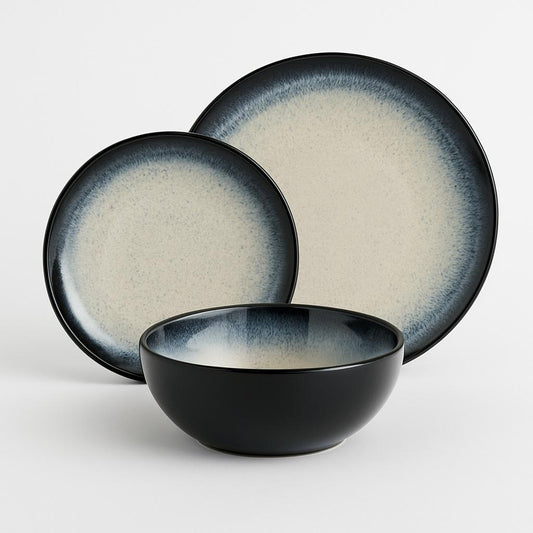 Ombre Stoneware Dinnerware Set – Black & Grey Gradient