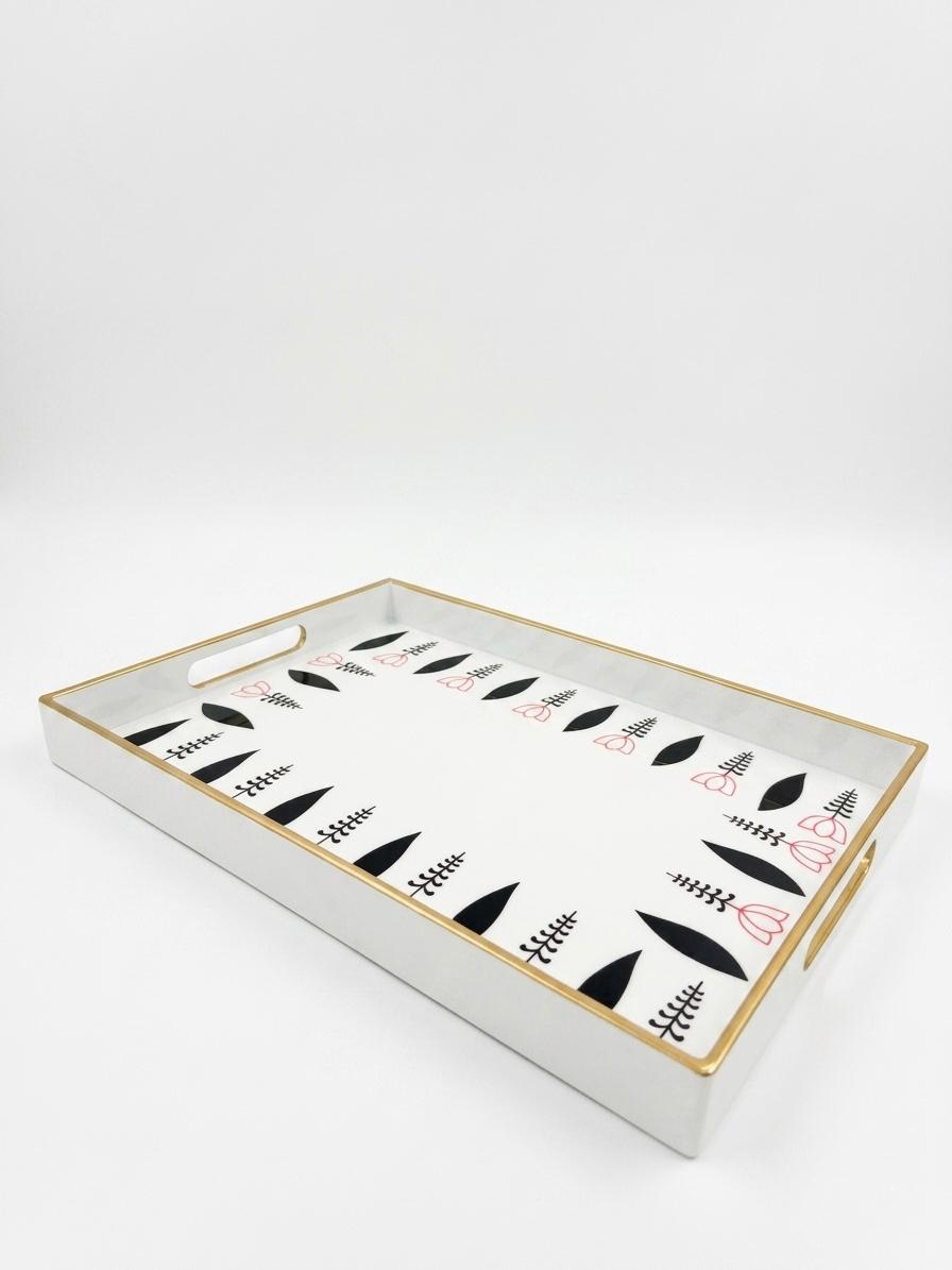 Decorative Serving Tray with Gold Handles
