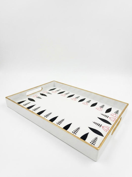 Decorative Serving Tray with Gold Handles
